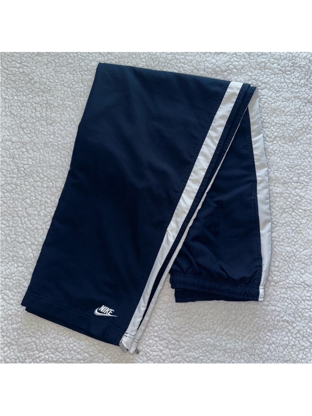 Y2K VTG NIKE track pants ankle zipper navy white stripe drawstring mens L
